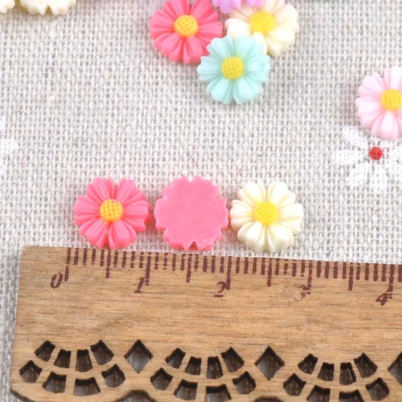 100PCS daisy flower flatback Resin Cabochons Scrapbook Craft 10mm DIY Embellishments phone decor Headwear accessories CP1862