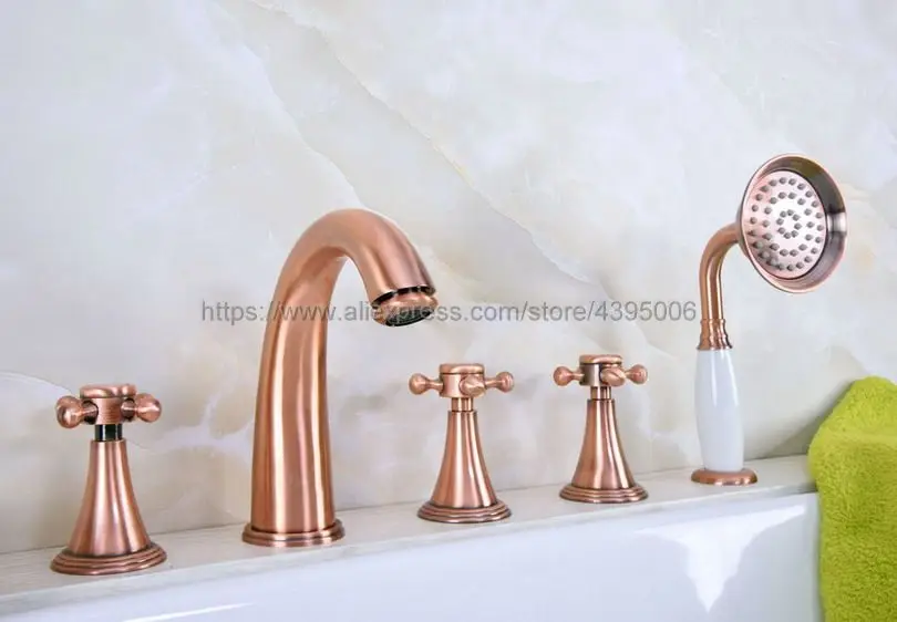 

Bathtub Faucet Widespread 3 Cross Handles Roman Tub Faucet 5 Holes Deck Mount Bath Tap Btf204