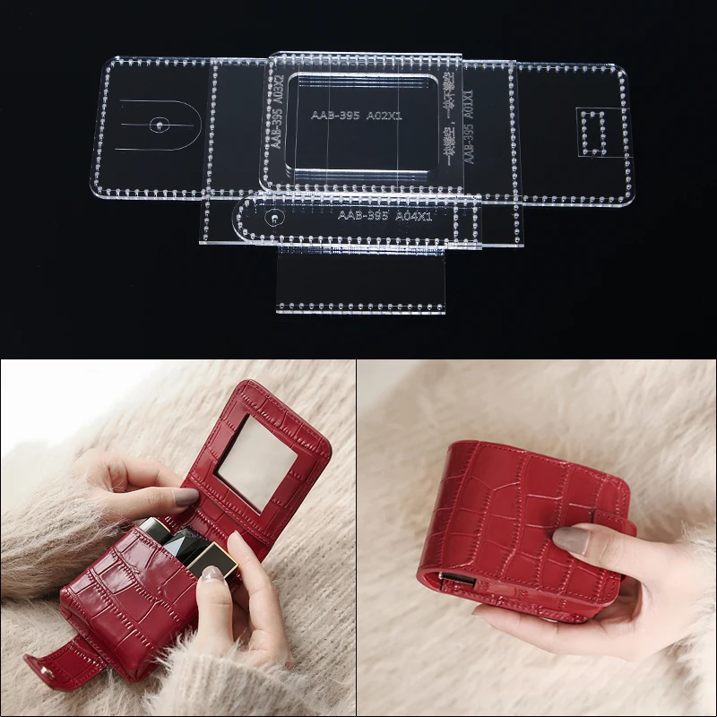 อะคริลิคเย็บรูปแบบสําหรับผู้หญิง,กระเป๋าเครื่องสําอาง,Handmade CRAFT,แม่แบบลายฉลุ,DIY,หนัง,7.5x10x3 ซม.,1 ชุด