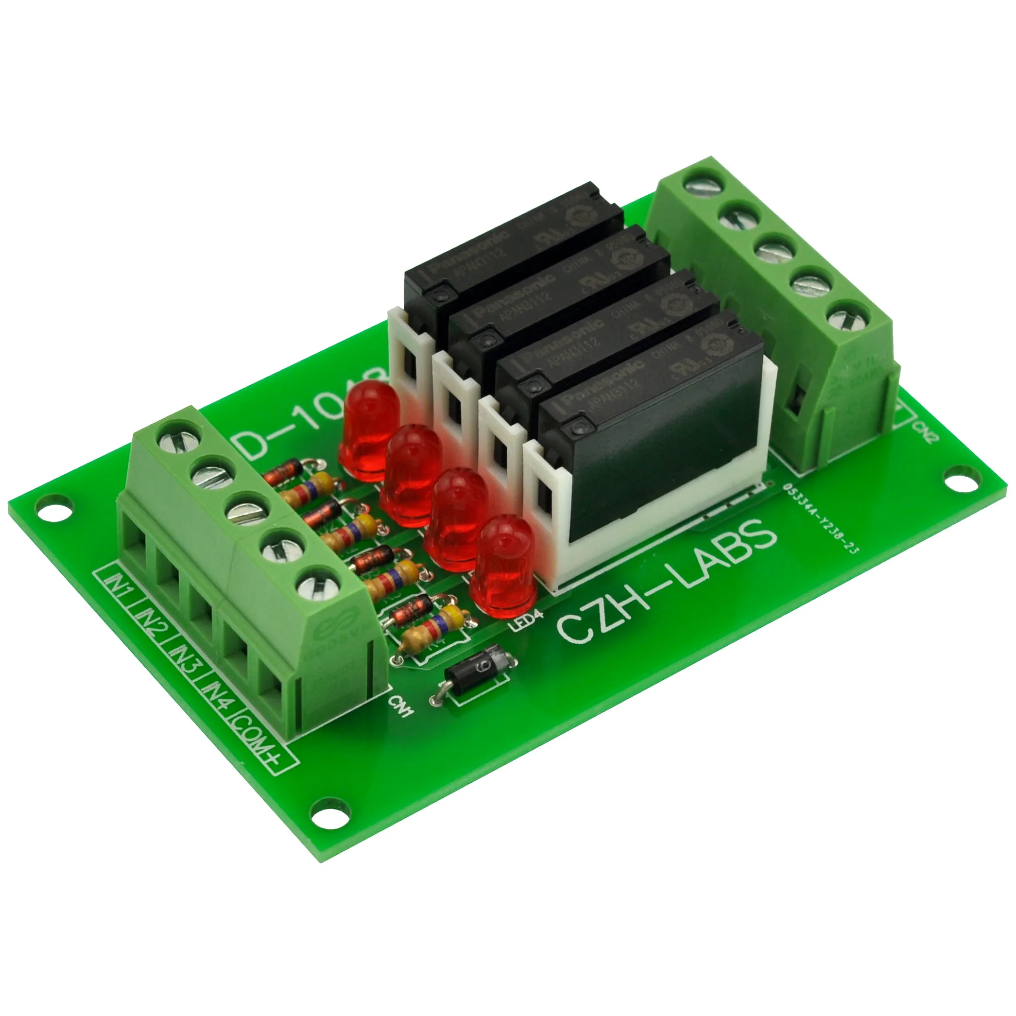 Slanke Panel Mount DC12V Sink/Npn 4 SPST-NO 5A Power Relais Module, APAN3112