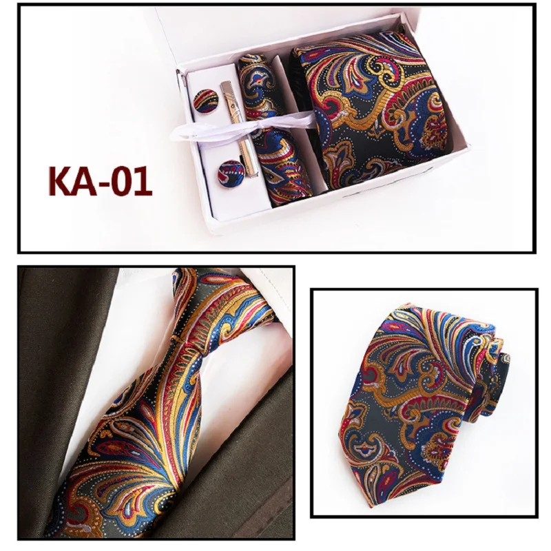 

HOOYI Men Neck Tie Sets Wedding Ties Clip Gift Box Pocket square Cuff links Business Handkerchief