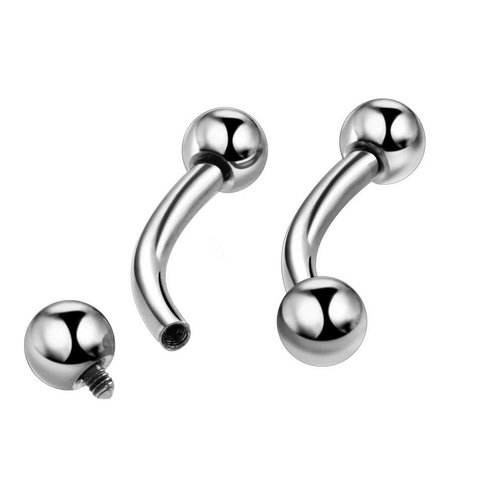 1 PC 100% Titanium Wenkbrauw Piercings Banaan Ringen Dubbele Bal Gebogen Barbell Navel Piercing Navelpiercing Lichaam Sieraden