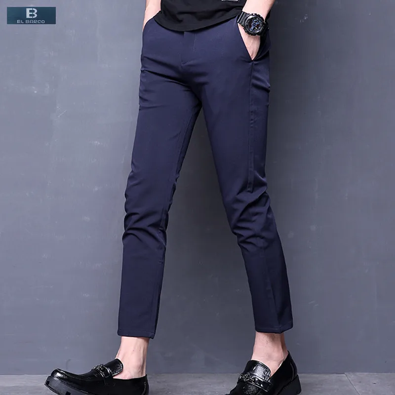 

Straight Men Business Pants Cotton Polyester Autumn Soft Breathable Male Trousers Slim Fit Black Grey Navy Blue Casual Pant