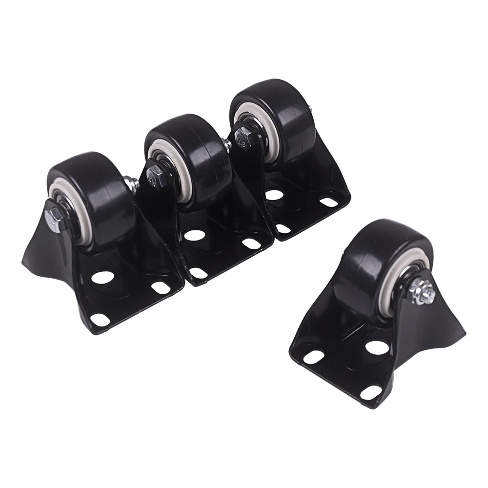 4Pcs 1.6 Inch Dia Heavy Duty 200KG Black Polyurethane Fixed Castor Wheels Trolley Furniture Caster