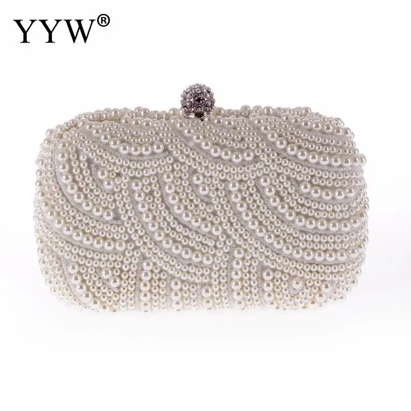 Fashion Luxury Crystal Pearl White Evening Clutch Bags Women Elegant Handbag Wedding Party Lady Clutches Purse Bag Hot Selling