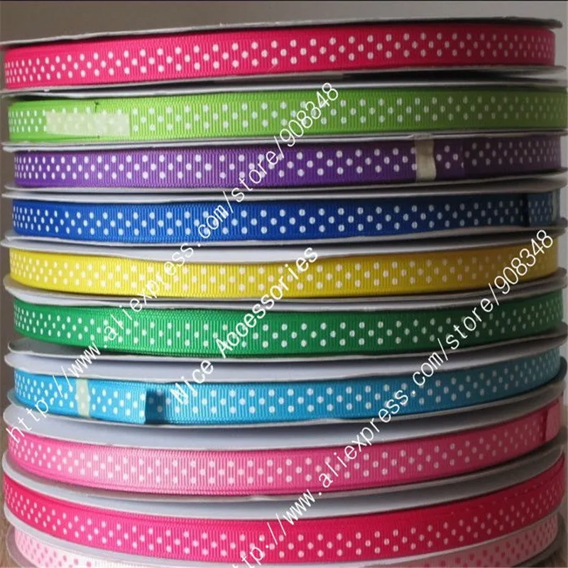 Polyester Dots Printed Grosgrain Ribbon 9mm Width Dotty spot  Gift Hair Ribbons Accessories DP09