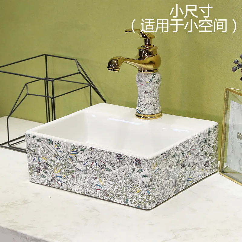 

Small Square Porcelain China Classic Art bathroom sinks ceramic countertop hand painted sink