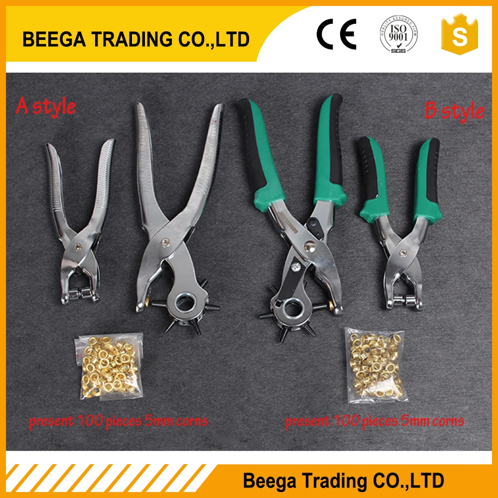 

Free Shipping Multi-function Portable Puncher Heavy Duty Leather Hole Punch Hand Pliers Belt Holes Punches+100 Buttons