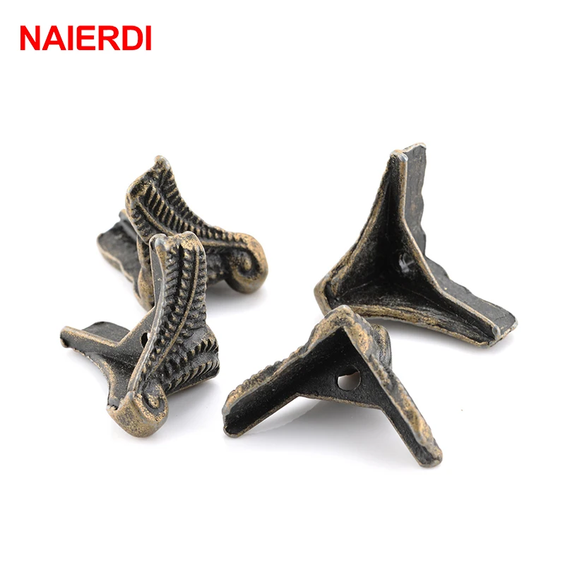 4PCS NAIERDI Antique Corner Protector Bronze Jewelry Box Wooden Case Decorative Feet Leg Corner Bracket Furniture Hardware