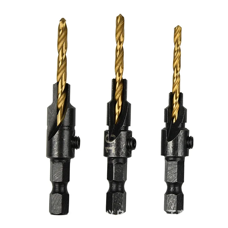 4 sztuk/zestaw stożek otwór odwrócony wiertarka kątowa 1/4 "uchwyt sześciokątny otwór wiertła tonący wiertło rozwiercające Bit otwieracz do drewna