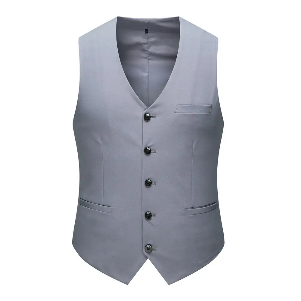 COLDKER Men\'s V-Neck Sleeveless Slim Fit Jacket Casual Vests For Men Blazer Suit Male Waistcoat Black Grey Navy Blue