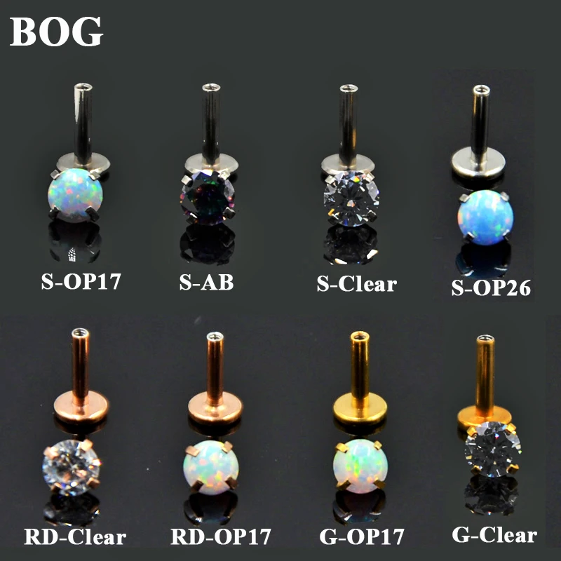 

BOG-80PCS Internally Threaded Prong Set Gem Or Opal Monroe Labret Lip Stud Ear Cartilage 16G Tragus Helix Ear Piercing Earring