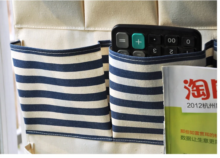 Cotton Linen 12 Pockets Closet Door Home Wall Hanging Organizer Storage Stuff Bags Pouch Navy Blue stripe style