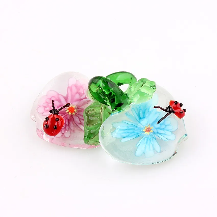 Qianbei-Lovely Apple Insect Pendant, Handmade Murano Lampwork Glass, Mix Colorfit Necklace, Jewelry Gift, Hot, Wholesale, 6Pcs