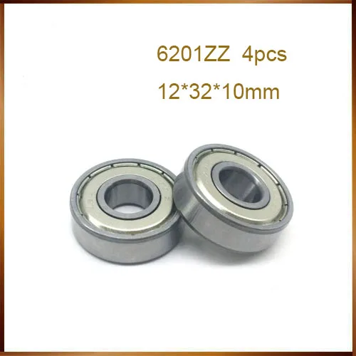 4pcs/lot metal shield 6201ZZ steel ball bearing 12x32x10mm 6201-2Z bearing 12mm 12*32*10mm 6201Z deep groove ball bearing