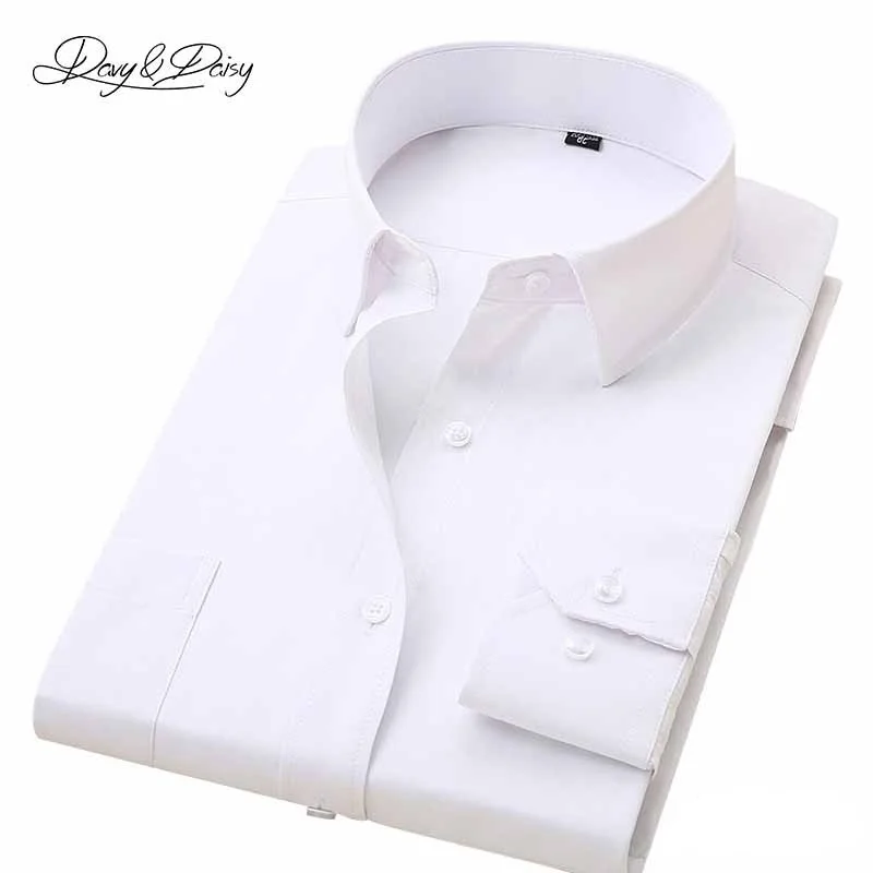 DAVYDAISY 2020 Men Shirt Long Sleeve Fashion Classical Solid Striped Twill Male Business Dress Shirts Men camisa masculina DS009