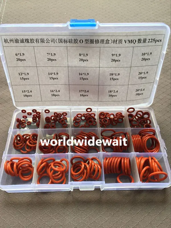 Silica Gel màu đỏ Con Dấu O-Ring Kit 225 CÁI