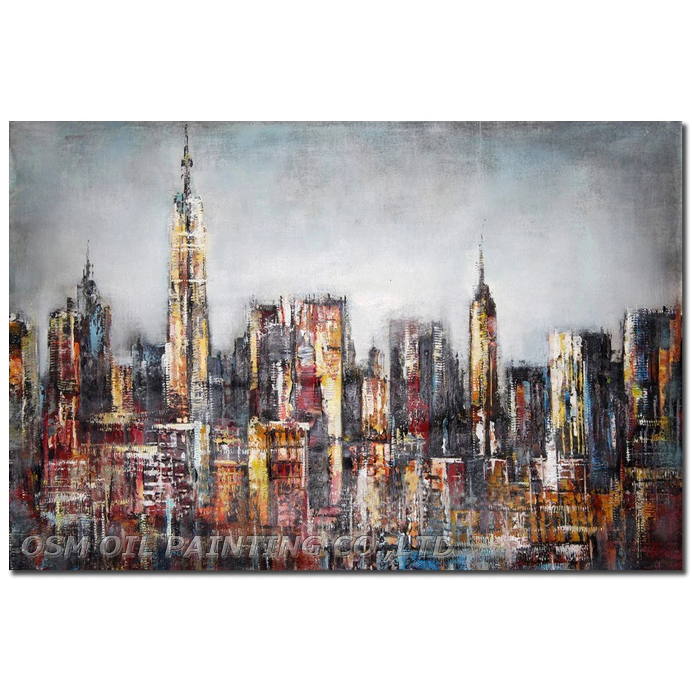 

Top Skills Artist Hand-painted High Quality Modern Abstract Cityscape Oil Painting on Canvas Abstract City Building Oil Painting