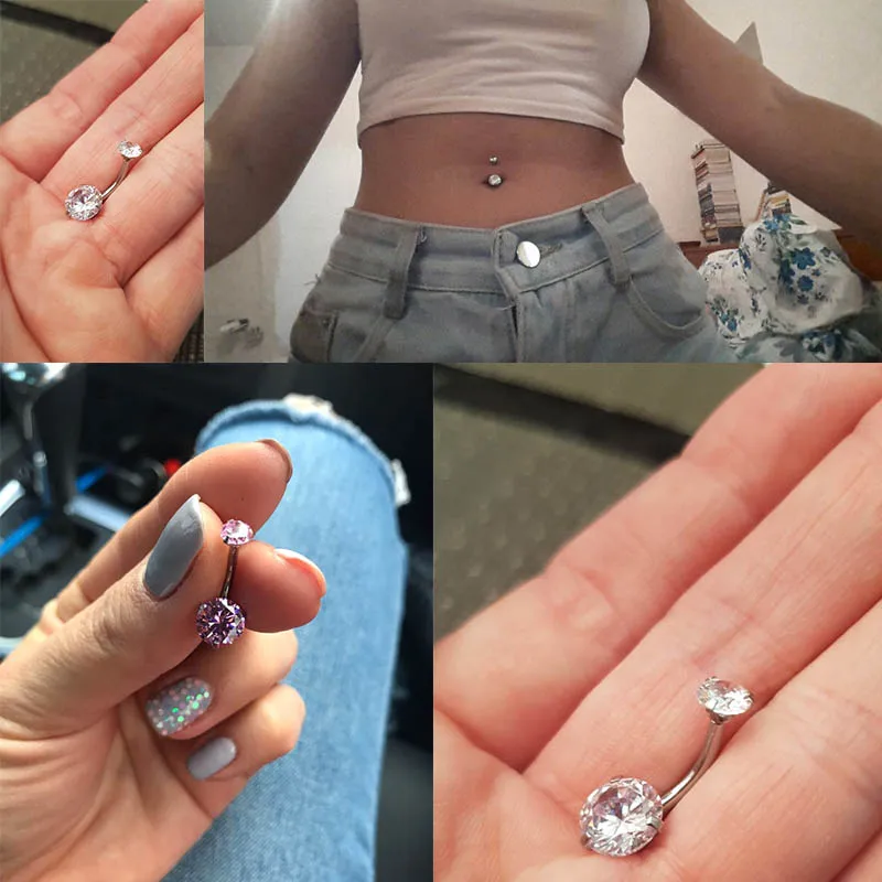 Fashion Hot Sexy Double Zircon Anti Allergy Simple Lounger Titanium Earrings Ear Nail Belly Button Rings Navel Piercing пирсинг