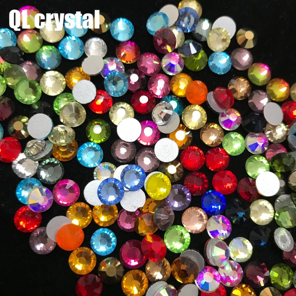 Mix Color Glue on Glitter Flatback Glass Crystal Non Hot fix rhinestone For Gymnastics Clothes Shoes 3D Nail Art Decoration