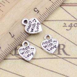 30pcs Charms Heart Made With Love 12x10mm Tibetan Bronze Silver Color Pendants Antique Jewelry Making DIY Handmade Craft