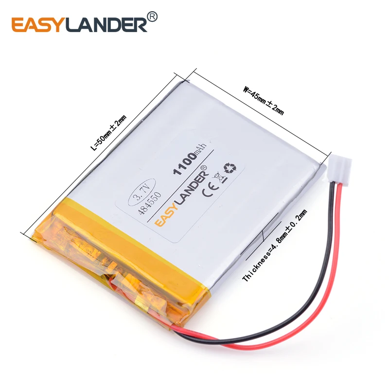 

10pcs/Lot JST2.54 2P 484550 3.7V 1100mAh Rechargeable Lithium Li-ion Polymer Battery