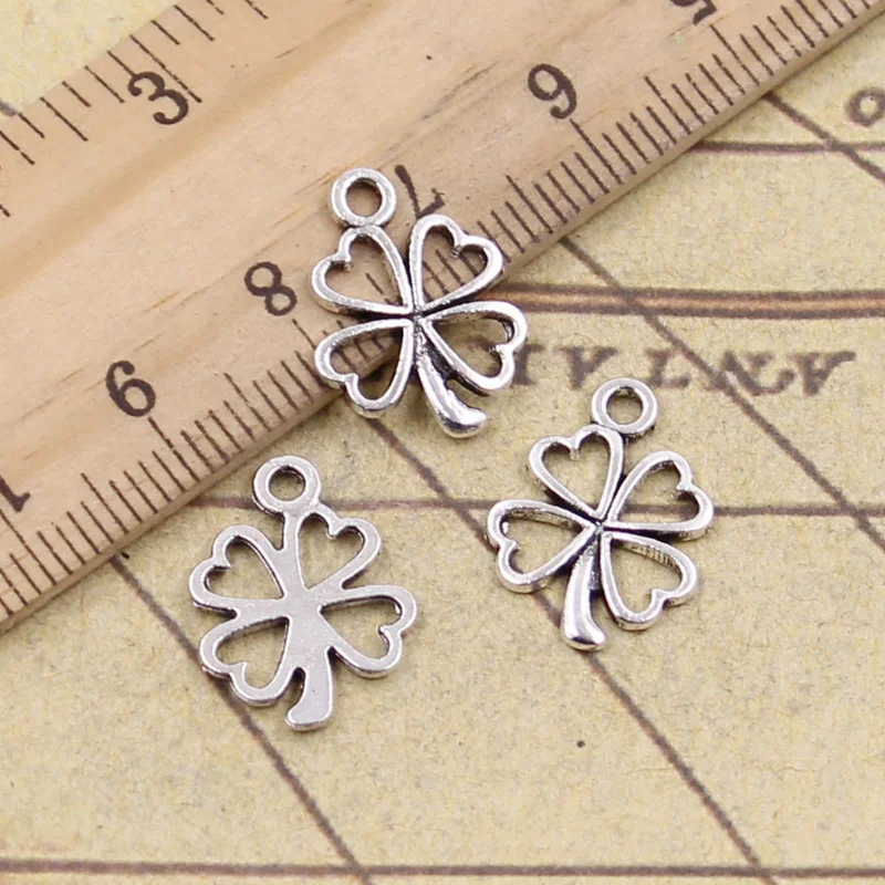 50pcs Charms Lucky Irish Four Leaf Clover 17x14mm Tibetan Bronze Silver Color Pendants Making Findings Handmade Antique Jewelry