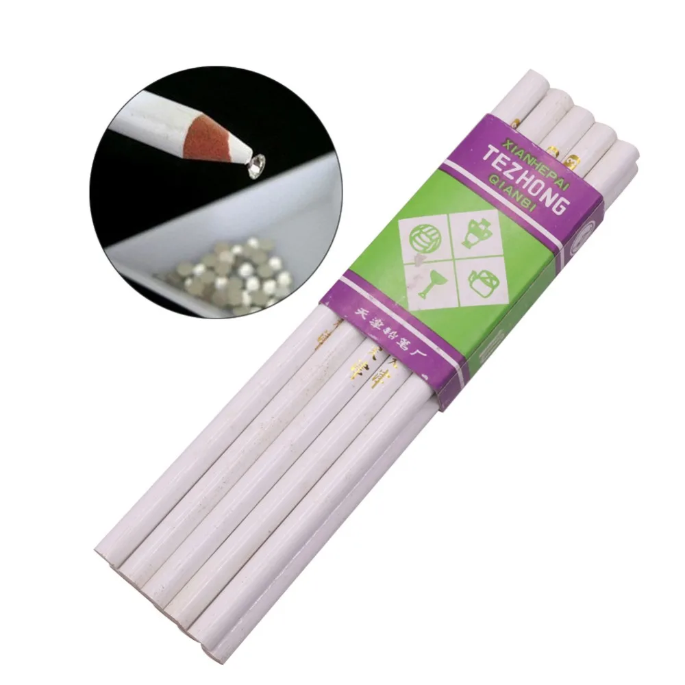 10 Pcs 176*8mm White Wooden Pencil Lead DIY Apparel Paste Diamonds Sticky Refill Sewing Tools Accessory Student Office DIY Hand