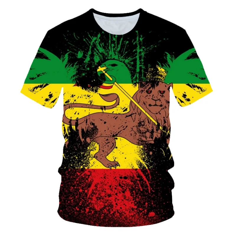 2021 Summer Kids 3D Printing lion Carry Flag Rastafari T-shirt Boys Girls Rasta Rastafarian T shirt Children Party Tshirts 4-20Y