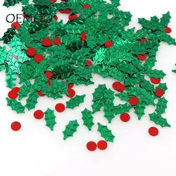 15g Christmas Tree Christmas Green Leaves 8*16mm Holly Berry 7mm Confetti  For Home Party Decoration DIY Scrapbooking Supplies