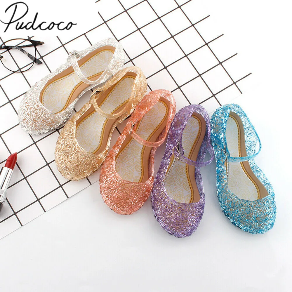 2019 sandalias para niños zuecos moda niños niñas Cosplay vestir sandalias de fiesta princesa de cristal ahueca hacia fuera los zapatos de Color caramelo