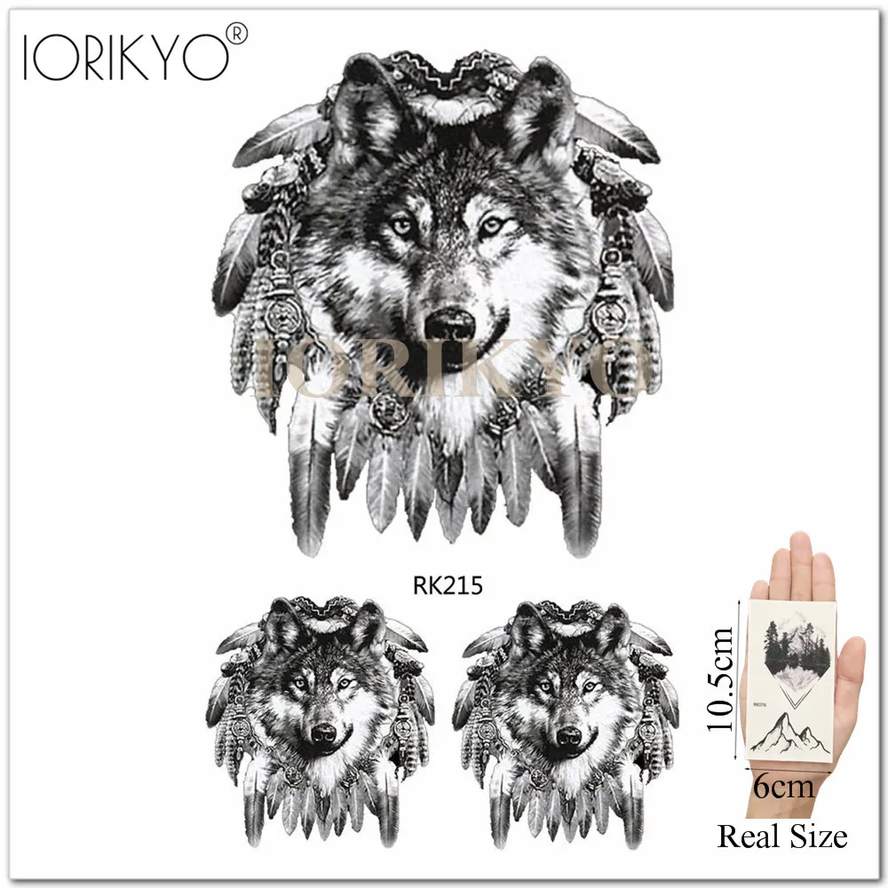 Women's Fashion Temporary Tattoo Stickers Husky Forest Real Wolf King Men Fake Arm Tatoo Drawing Black Waterproof Tattoo Paste image 4