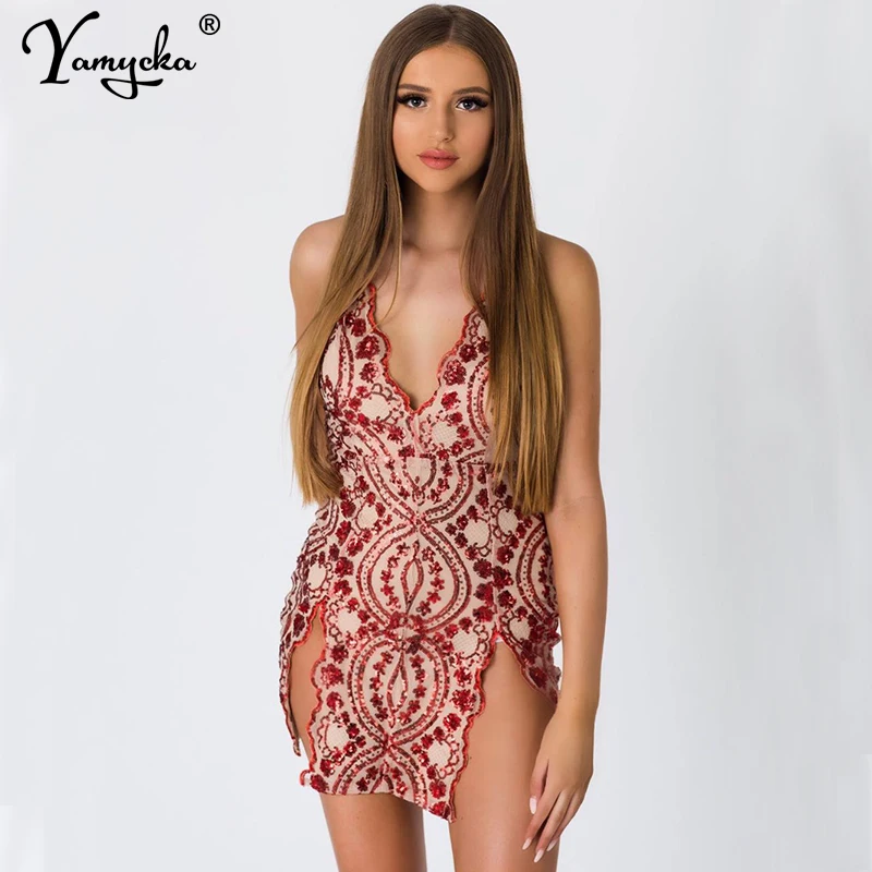 Sexy Backless Black Gold Red slip sequin summer dress women Mini Vintage bodycon Party dress elegant Night club dresses vestidos