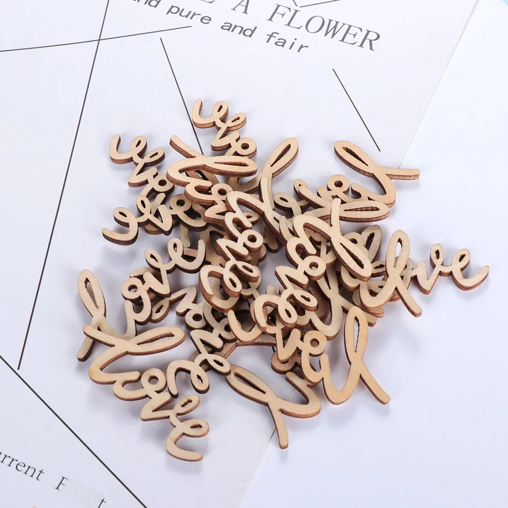 18Pcs 55mm Wooden Valentine\'s Day Rustic Wooden Love Letters Chic Craft Scrapbook Confetti Wedding Anniversary Table Decoration