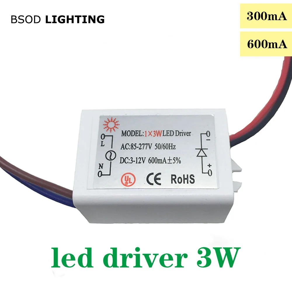 BSOD Led Driver 12V 3W 300mA 600mA Transformer InputAC85-277V Output DC3-12V Power Supply Constant Current Adapter for Ceilling