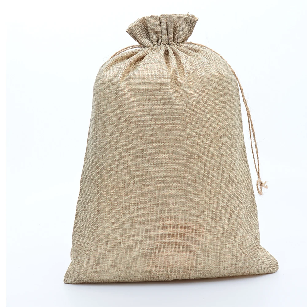 

50pcs Large Flax Jute Drawstring Bags Shoes Scarf Clothes Sock Dress Storage Packaging Bag For Home Storage 20x25cm