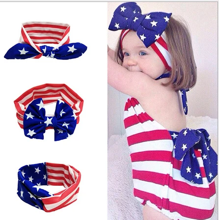 

2016 new Infant Toddle Baby Kids Girls Children Rabbit Ears Hair Band Bow Twist Head Wrap Turban Knot Flag Headband 4th of July