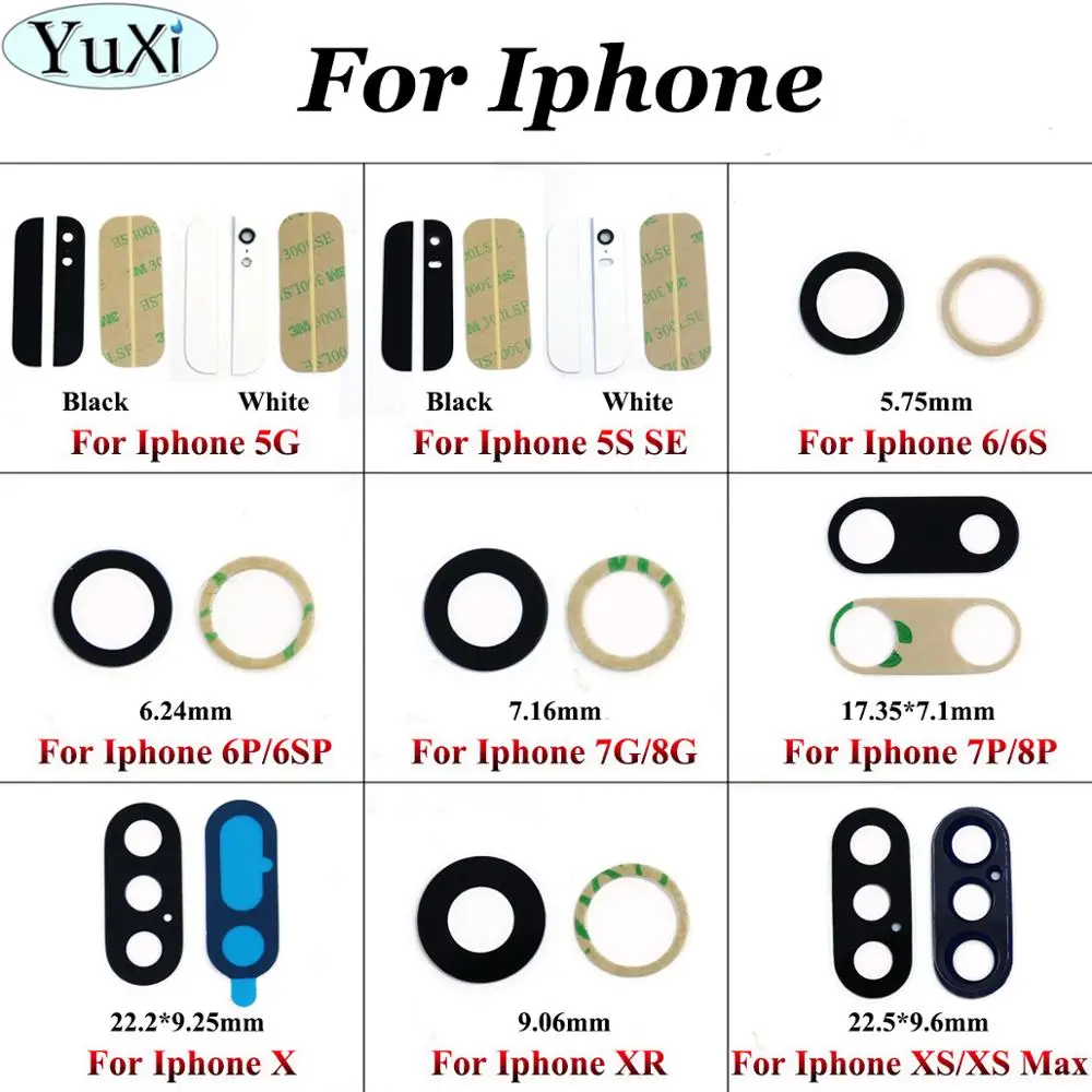 YuXi Glass Camera Lens with Tape Replacement for iPhone X XS Max XR 8 7 6s 6 plus Rear Back Camera Lens with Adhesive