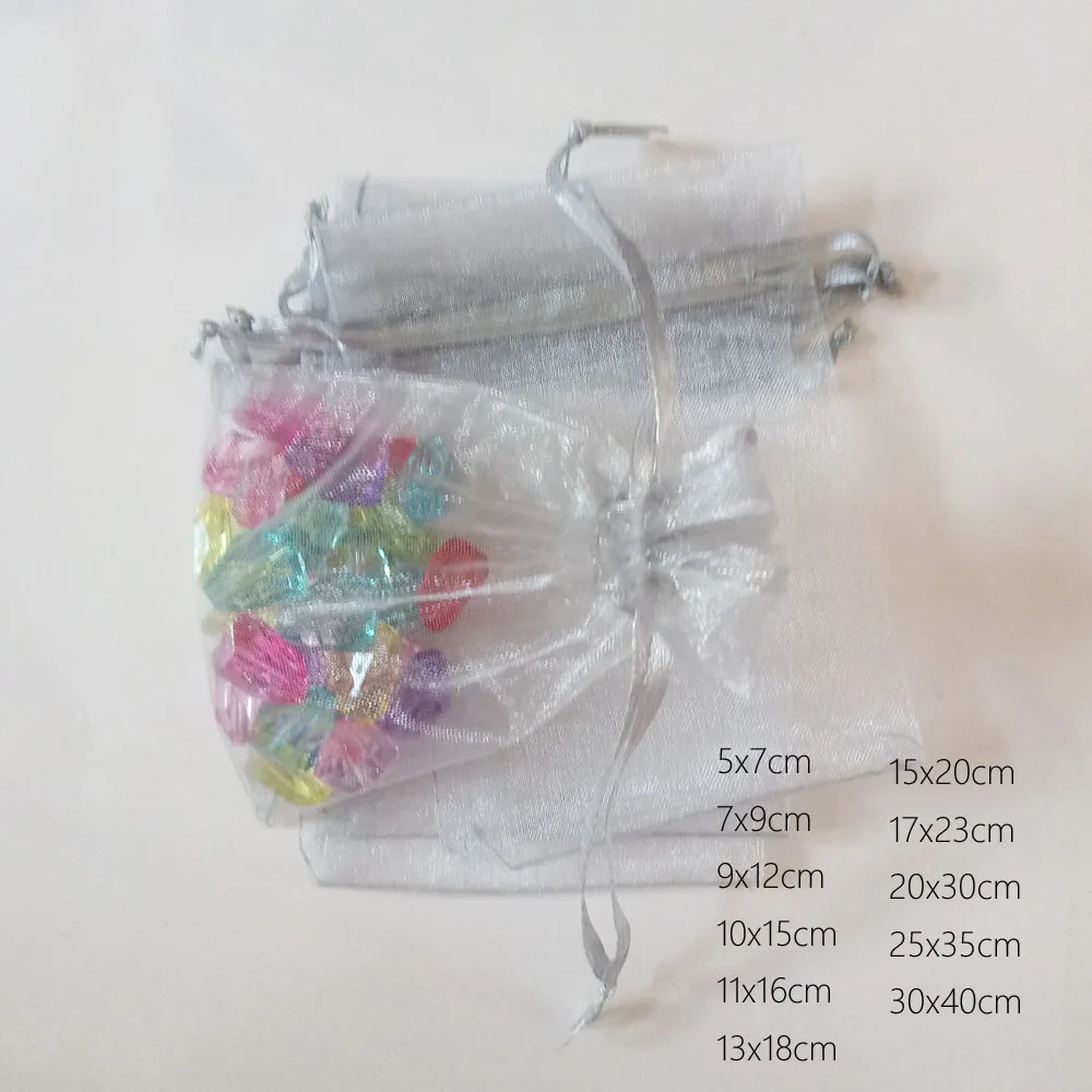 1000 Uds. Bolsas de regalo grises para joyería y embalaje bolsa de Organza bolsa con cordón bolsas de exhibición de almacenamiento de viaje para boda/mujer