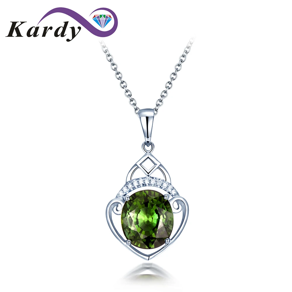 

Amazing Natural Green Tourmaline Gemstone Diamond Solid 14K White Gold Promise Wedding Engagement Fashion Neklace Pendant