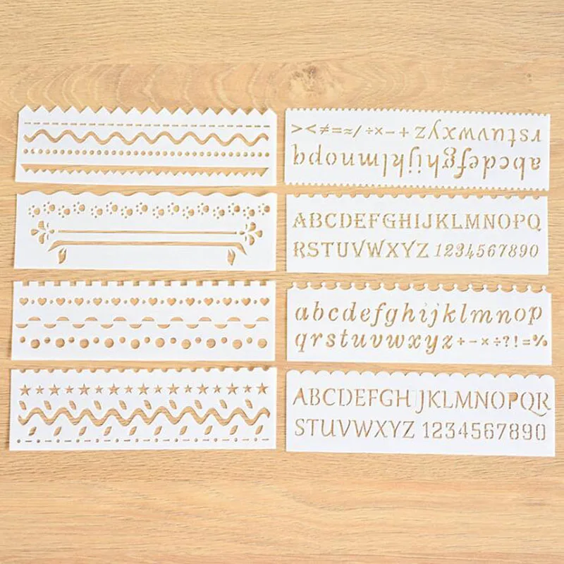 8pc Stencil Letter Coloring Embossing Openwork Painting Template DIY Scrapbooking Album Decorative Number Office School Supplies