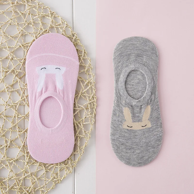 2017 New Women Rabbit EAR Socks Cartoon Bunny Short Scoks Wholesale Sox Female Silicone Non-slip Socks