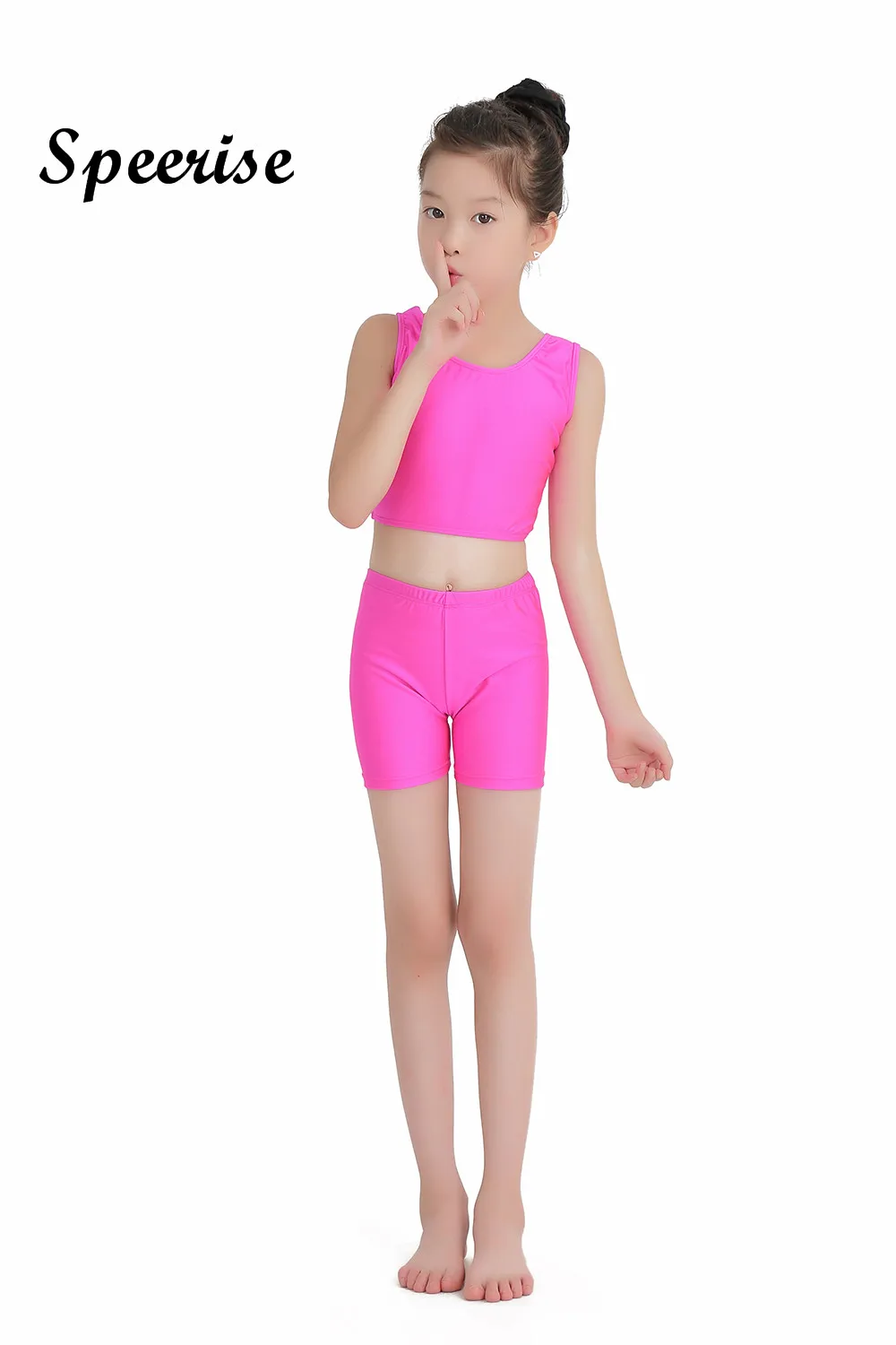 Speerise-Bodysuit Spandex 2 peças das meninas, trajes de dança, regatas e Shorts, ginástica Activewear Set, Ballet Dance