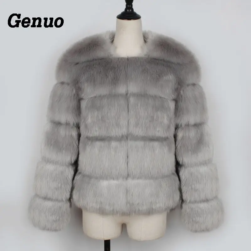 Genuo Vintage flauschigen faux pelzmantel frauen Kurze pelzigen gefälschte pelz winter jacke oberbekleidung rosa mantel herbst casual partei mantel