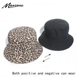 Summer Reversible Cappello Pescatore Leopard Fisherman Caps Bucket Hats For Womens Ladies Bucket Hats Beach Flat Top Sun Hats