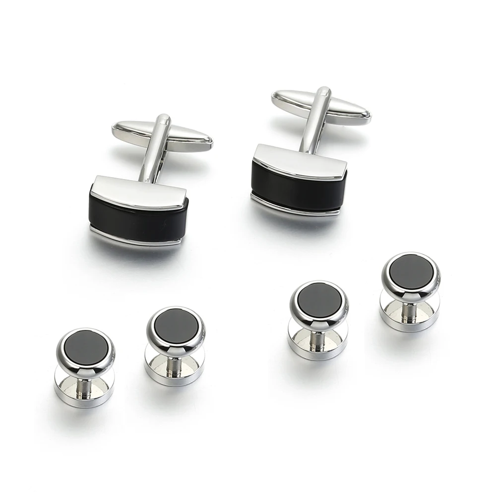 VAGULA Cufflinks Studs in 6 pcs Set Black Stone Gemelos Tuxedo Collar Stud Bonito Button 432