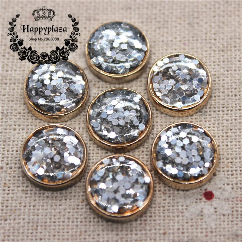 50PCS 12mm Golden Circle Glitter Enamel Round Flatback Button Home Garden Crafts Cabochon DIY Scrapbook Accessories