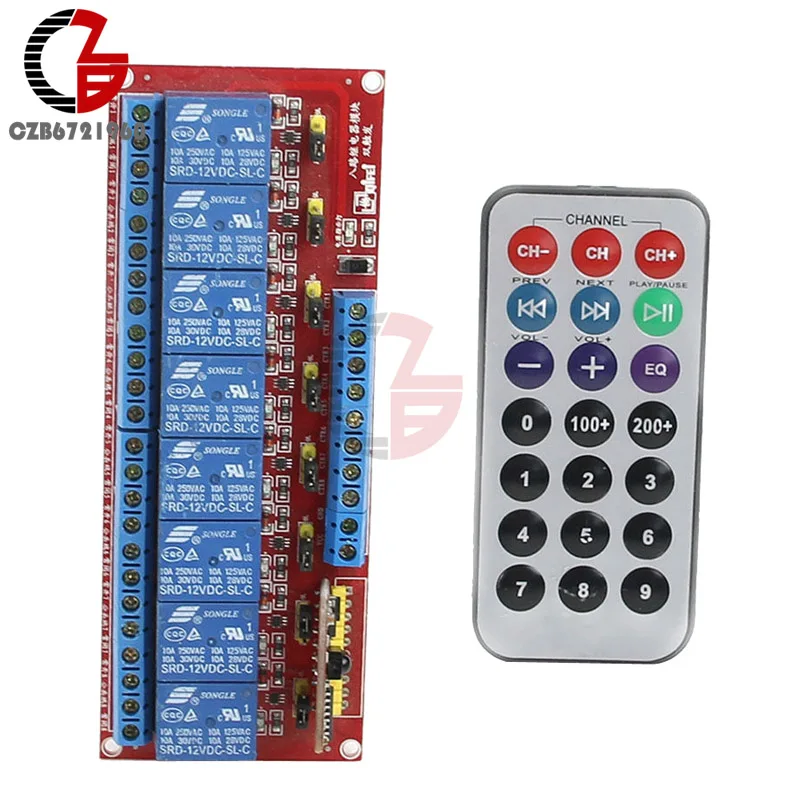 DC 12V 8 Channel Infrared Remote Control Relay Module Multi-function Dual Trigger Two-way Driver IC Module Bidirectional