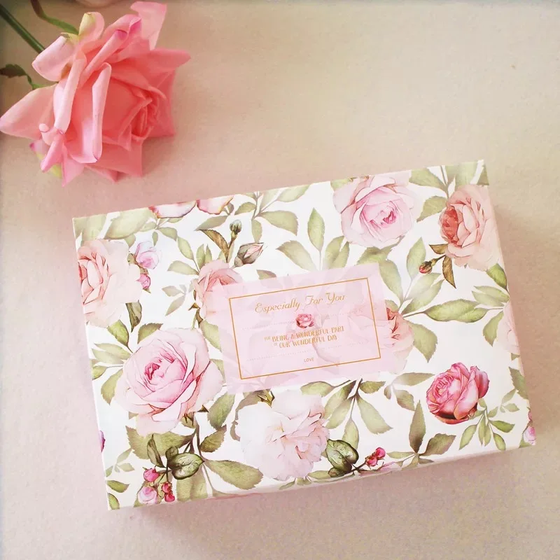21*14*5cm 5pcs spring rose in garden Cookie mooncake Gift Paper Box and bag Macaron Chocolate Snacks Sweet Candy Storage Boxes
