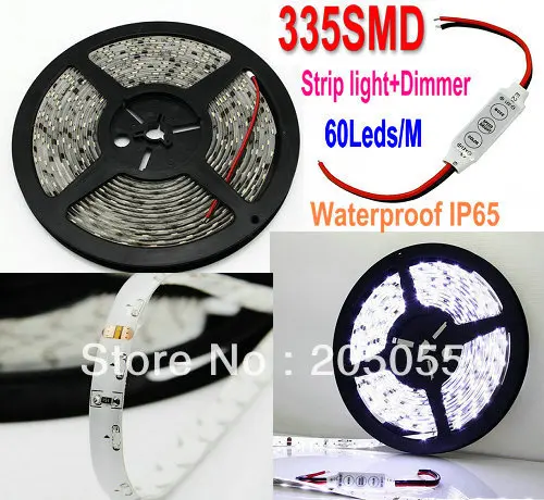 

5M 335 SMD 60 LED/M Side View Emitting Light Strip Waterproof IP65 DC12V Side-emitting WHITE + Mini 3 KEY LED Dimmer Controller